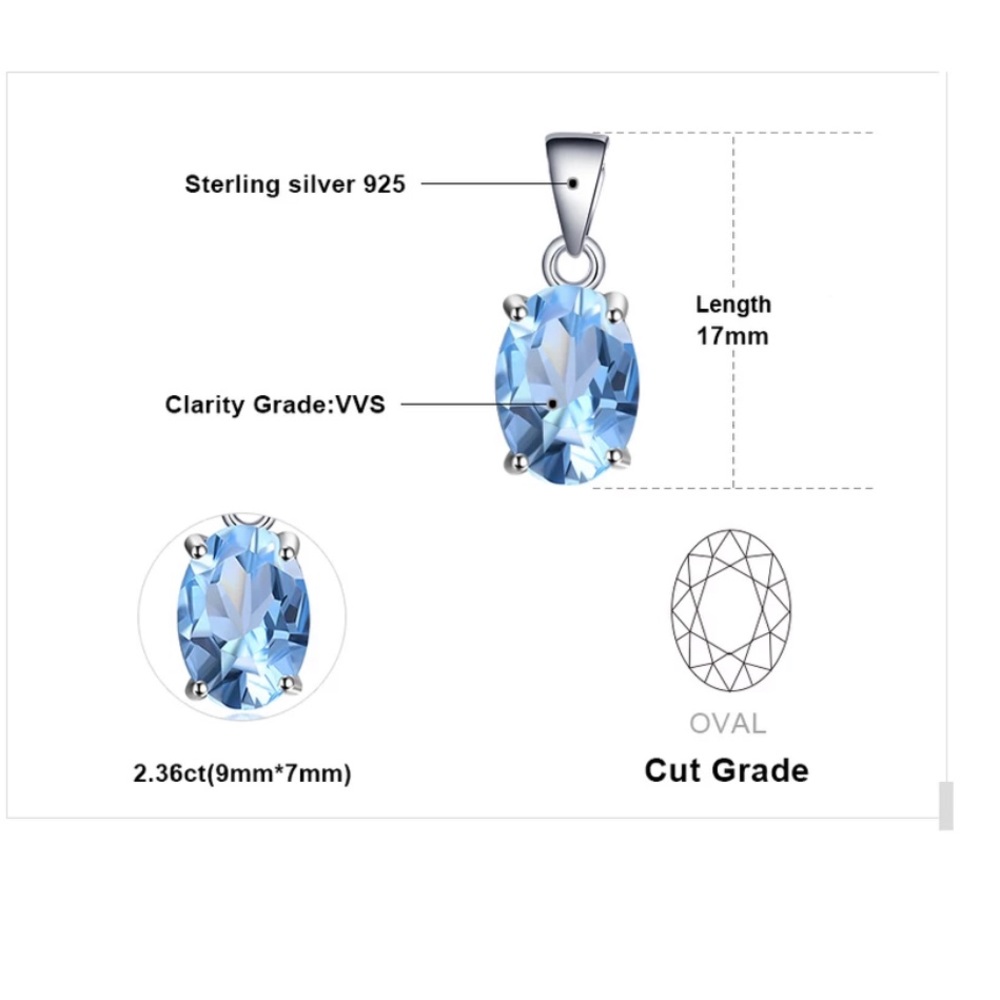 🌟 Blue Topaz Necklace Pendant with Chain - Picture 2 of 7